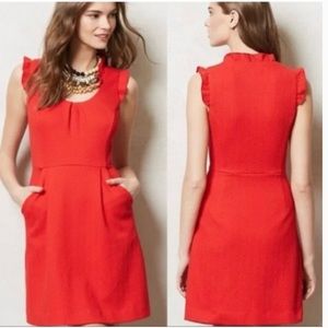 Anthropologie Tabitha Red Ruffle Dress Pockets Size 2